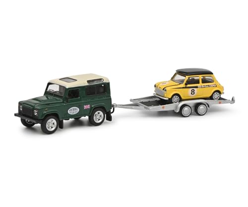 Mini Cooper Schuco et Land Rover Defender 90 avec remorque 1/64