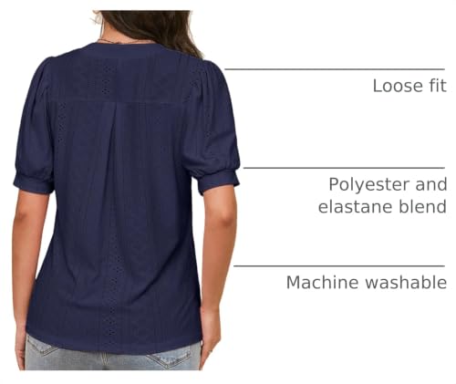 Image of Dokotoo Womens Blouses V Neck Puff Short Sleeve Business Casual Tops