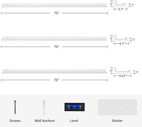 Image of Genuine Decor 72 Inch White Extra Long Wall Shelf, Large Display Shelf