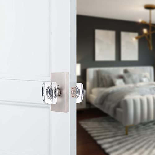 Hiemey Glass Door Knobs Interior, Crystal Door Knobs With Lock, Privacy Bedroom/Bathroom Door Knob, Brushed Nickel, Classic And Modern, Bs-012 #TOP1