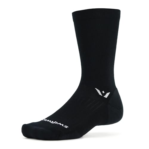 Swiftwick- PURSUIT SEVEN Hiking & Cycling Crew Socks, Durable, Merino Wool (Black, Large)