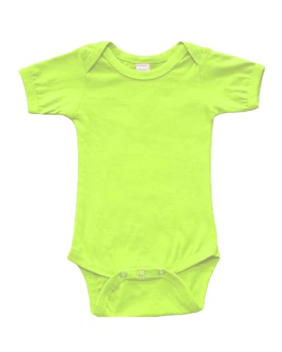Monag Short Sleeve Neon Baby Bodysuit, High Visibility Neon Green Baby Onepiece, Bright Yellow Baby Bodysuit - Main Image
