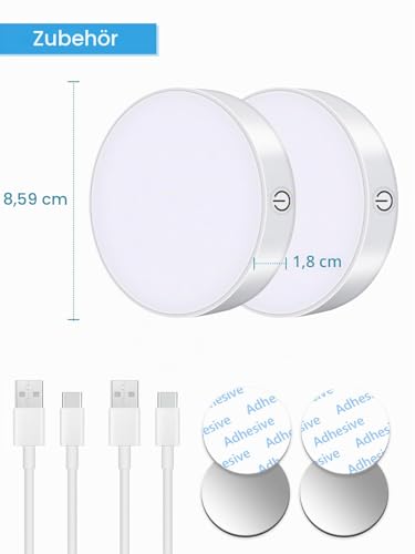 WILLED 2 Stück dimmbare Touch-Lampen, 3000 K, wiederaufladbar, batteriebetrieben, für Schrank, Theke, Küche, Schlafzimmer – Ansicht 2
