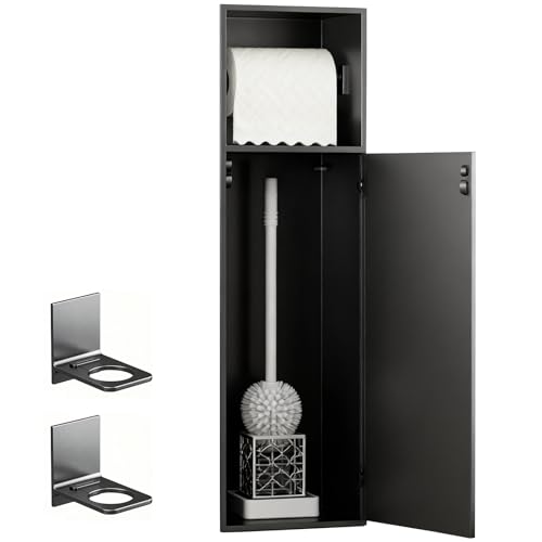 Unterputz Toilettenpapierhalter, Nische aus Edelstahl 304 mit Zwei Regalen zur Ablage von Toilettenpapier und Toilettenbürste im Badezimmer