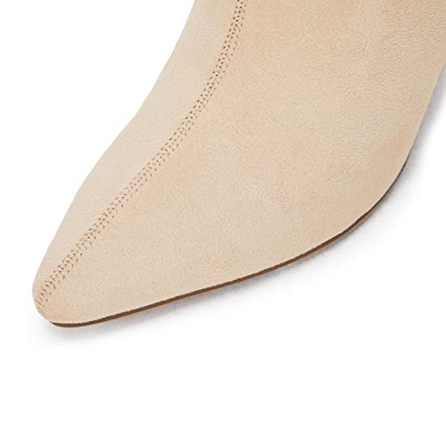 Coutgo Womens Knee High Boots Pointed Toe Kitten Heel Side Zipper Stretchy Vegan Suede Comfort Fall Winter Boot4