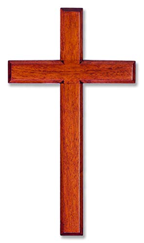 Wall Cross Solid Mahogany Wooden Carved, 6 x 12 Inches, White Box