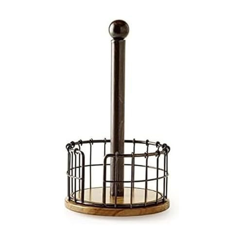 Pfaltzgraff Anvil Wire And Acacia Wood Paper Towel Holder, 13.25-Inch, Antique Black