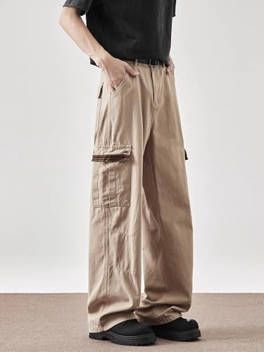 Men's Pants American Retro Khaki Workwear Multi-Pocket Loose Wide-Leg Casual Trouser for Men4