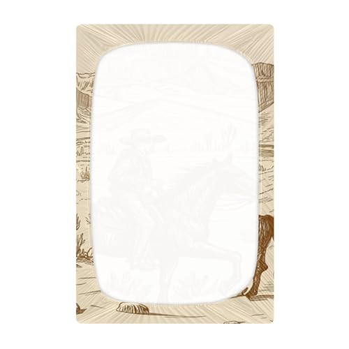 Image of Western Desert Cowboy Crib Sheets, Crib Sheets for Boys Girls, Breathable Soft Standard Toddler Crib Sheet 52 X 28 Inches