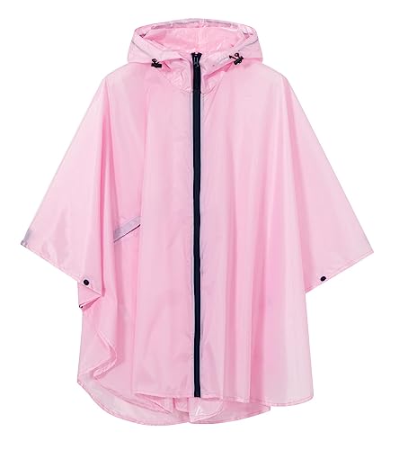 Image of SaphiRose Lightweight Kids Rain Poncho Waterproof Jacket Zipper Up Rain Coat