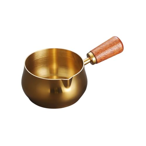 ステンレス製木製ハンドル付きソースカップ 小型調味料皿 ステーキソース・ケチャップ・サラダソース・ミルク対応 家庭・業務用調理器具 (60ml,ゴールデン)