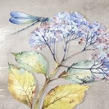 Set of 2 Paper LUNCH Decoupage Napkins DRAGONFLY HYDRANGEA FLOWER For Needlework Perfect For Birthday Holiday Wedding Cocktail Projects Premium Quality Exquisite Designs