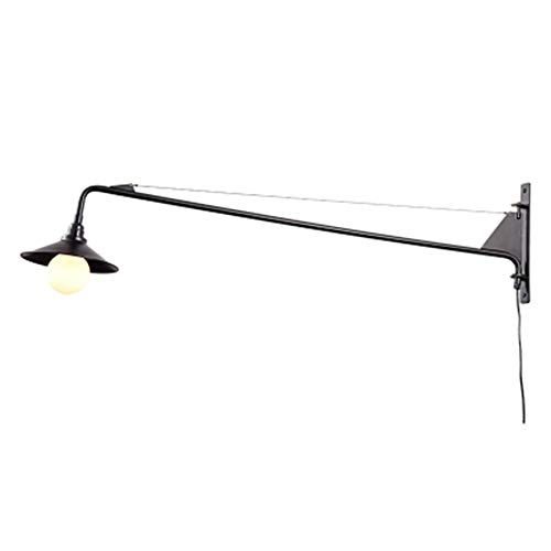 VISTANIA Applique da Parete Lungo lron Braccio Industriale retrò Luce Muro con Riga e Interruttore Nero Appeso a Parete Lampada a Sospensione,SmallBlack+Lampshade