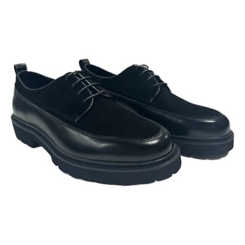 Men's Business Casual Oxford Shoes, Leather and Suede Upper, Chunky Platform Sole, Black3