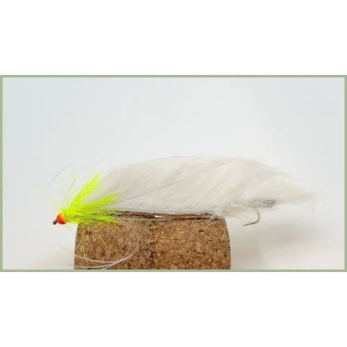 Hothead Fishing Fly, 4 Pack Hothead White Snake Zonker Flies, Size 10, Rear Hook, Fly Fishing, Hot head Lures.