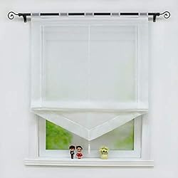 Julias Cortinas Y Persianas Joyswahl Visillo con borla transparente triangular con apertura de colores ´´Julia´´, cortina para ventana con trabillas, 60 x 140 cm, color blanco, 1 unidad