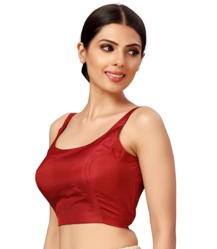 Image of Studio Shringaar Women's Polyester Sleeveless Satin Padded Saree Blouse