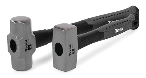 Image of Titan 63372 2-Piece Drilling Hammer and Sledge Hammer Set, Includes 2lb Club and 3lb Sledgehammer, Forged Steel Heads, Shock Absorbing Fiberglass Handles with Textured Grip