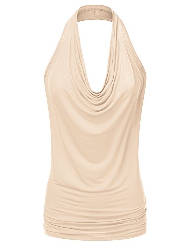 NINEXIS Women's Halter Neck Draped Front Open Back Top