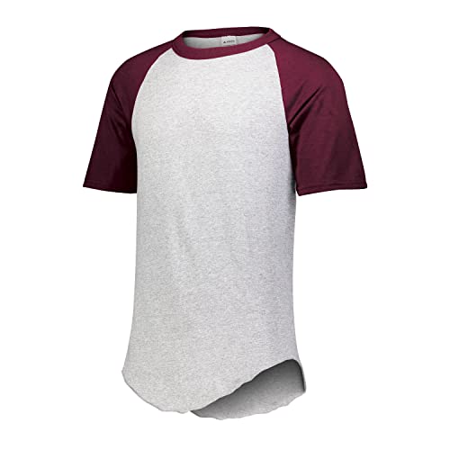 Augusta Sportswear Men's 2XL Short Sleeve Baseball Jersey, Athletic Heather/Maroon, XX-Large