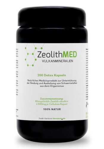 Zeolith MED Detox-Kapseln, Medizinprodukt, Miron Violettglas, hochdosiert, hochwirksam ultrafein 9µm, Entgiftung von Schwermetallen, 100% Zeolith-Klinoptilolith, Entgiftungskur mit Vulkanmineralien