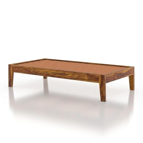 Image of Solid Sheesham Wood Single Bed Without Storage | Wooden Single Cot 6x3 ft for Bedroom & Guest Room Single Wooden Bed Frame | Modern Minimal Floor Bed for Home 12 Month Warranty (James Honey)