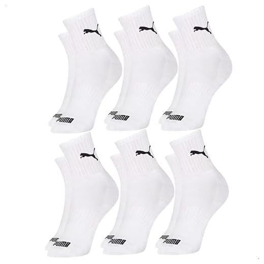 Kit 06 Pares Meia Puma Cano Médio Esportiva Everyday Algodão Adulto Unissex | 6 Brancas | 39-43