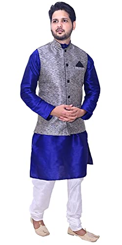Image of Men's Silk Kurta Pyjama With Waistcoat