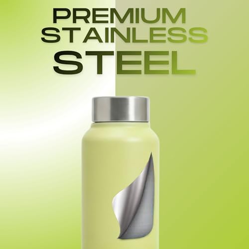 Image of Speedex Stainless Steel Water Bottle 1 Ltr, Leak Proof Screw Cap, BIS Approved 1000 ml Metal Bottle For Daily, Office, School, Gym, Travel Use for Men, Women, Kids, Adults, Lime Green, Set of 2