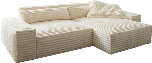 DELIFE Eckcouch Sirpio XL Plüschcord Beige 270x170 cm Recamiere variabel