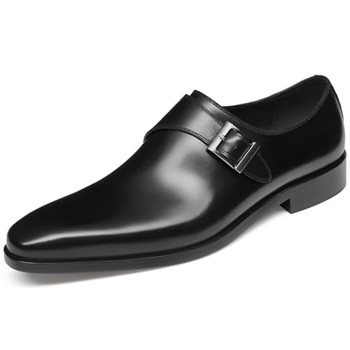 Mens Retro Comfort Slip On Monk Buckle Loafers Pointed-Toe Low Heel Polishing Leather Formal Tuxedo Shoes Fashion Business Dress Oxford Shoes - Main Image