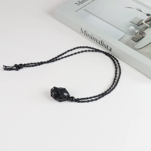 Anjiucc Natural Gemstone Crystal Black Obsidian Pendant Necklace Stone Holder Necklace Cord Hand-Woven Necklace With Adjustable Length For Women Men #TOP4