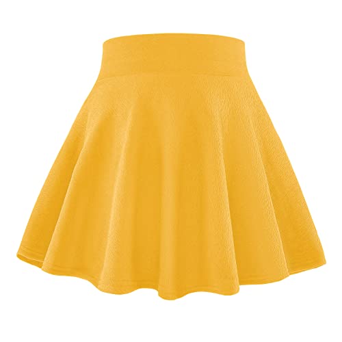 Booph Kids Girls Casual Mini Flare Plain Pleated Skater Skirts 8-10 Years Yellow #TOP4