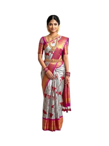 Image of VFCollections Women's Kalamkari Kanchipuram Silk Pattu Sarees With Blouse