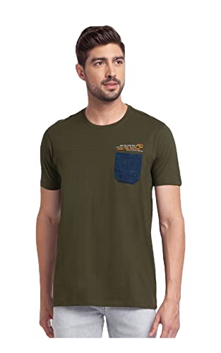 Image of Spykar Men's Slim Fit T-Shirt (MKT02BBFT232RIFLEGREEN3XL Green 3XL)