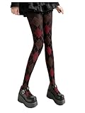 Verdusa Women's Argyle Plaid Mesh Sheer Tights Design High Waisted Preppy Stockings Pantyhose Rose Red One Size