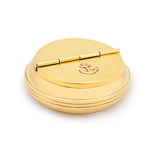 NKlaus 8cm Aschenbecher rund Messing massiv 3cm hoch Anker Ascher mit Deckel maritime Look für zu Hause oder auf dem Boot 11505