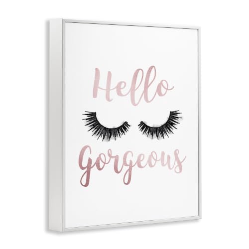 Image of Stupell Industries Hello Gorgeous Black Eyelashes Typography, Design by Amanda Greenwood White Framed Wall Art, 11 x 14
