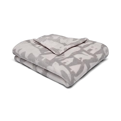 Fusion - Couverture Polaire Gris Animaux de la forêt (120 x 150 cm) - Douce et Confortable - Plaid Scandi - Jeté Renard, Ours et Lapin en Gris Clair -...