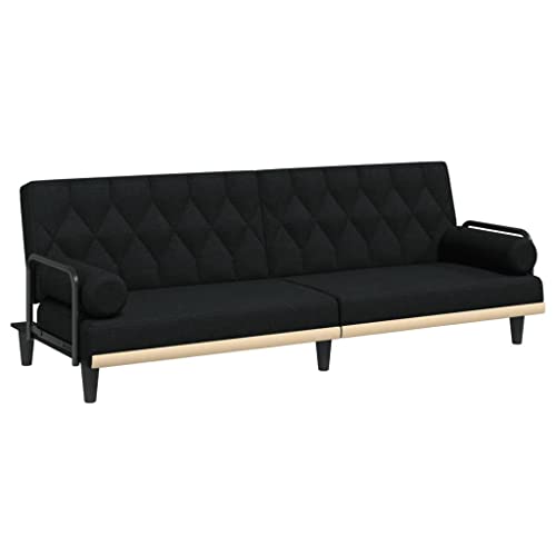 Mhdvray Canapé-lit avec Accoudoirs et 2 Oreillers, Banquette Convertible en Tissu Noir avec Dossier Réglable, Canapé de Salon Moderne pour Couchage...