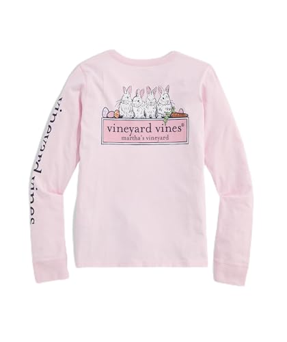 vineyard vines Girls' Bunny Logo Box Long-Sleeve Pocket Tee, Pink Drink, 2T