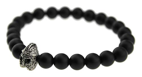 Preisvergleich Produktbild Kugelarmband Herren Schwarz Dehnbar Elastisch Krieger Helm Gladiator Steinarmband
