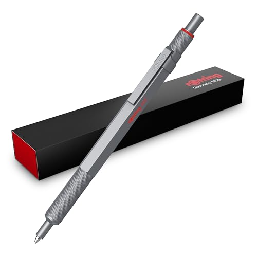 rOtring 600 Penna gel | 0,55 mm | Inchiostro nero | corpo penna in metallo argentato | Impugnatura zigrinata antiscivolo e fusto esagonale | Ricaricabile