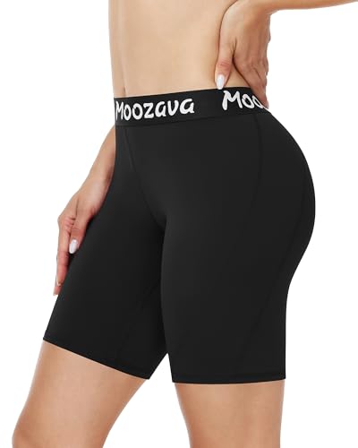 Moozava Womens Spandex Shorts Volleyball Workout Yoga Gym Athletic Biker Running Dance Exercise Cheer Booty Non See Through Compression Soft Comfortable 8' Black S
