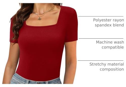 Image of XIEERDUO Womens Square Neck Short /Long SleeveTops 2024 Spring Summer Slim Fit Tees Shirts