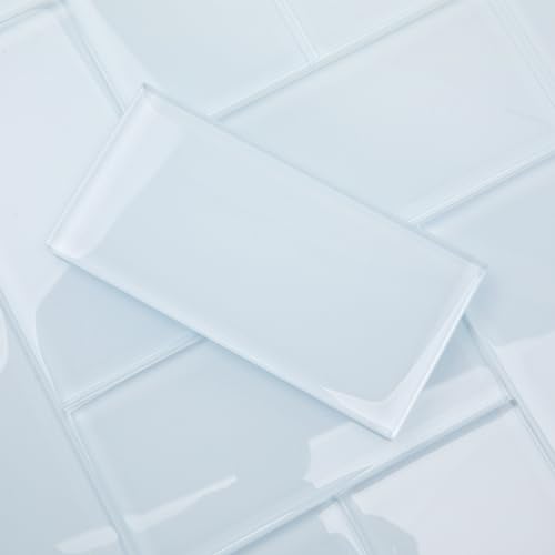 Lovdeco Ice Blue Glass Subway Tile, Light Blue Glass for