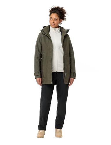 VAUDE Skomer II Winterparka Damen – Winterjacke Damen wasserdicht, winddicht & atmungsaktiv, wattierte Outdoorjacke Damen mit PrimaLoft Isolierung & Eco Finish – in khaki, Größe: 44