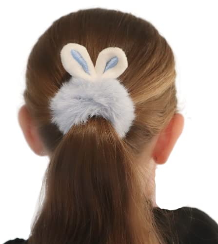 Cute Hair Scrunchies For Girls, Plush Furry Elastic Hair Scrunchy For Thick Hair Ponytail Holder (Pink & Blue Rabbit) #TOP1