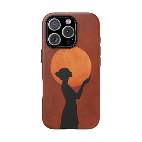 Coque iPhone 16 Pro silhouette de femme soleil rigide mate marron protège l'appareil photo