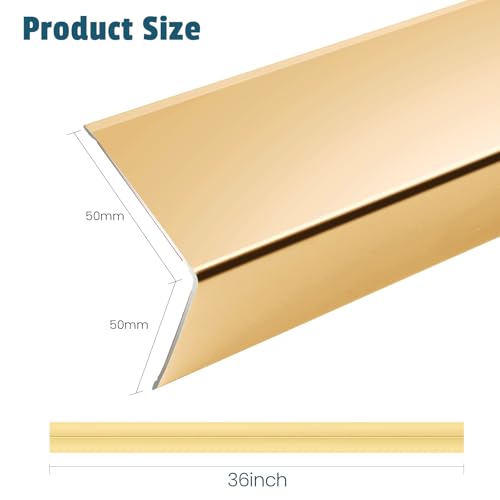 Image of 4Pcs 36 inch Metal Corner Protector, L-Molding Corner Guards for Walls, Cabinets, Baseboards, Furniture Decorative Trim, Size 36 inch x 2 inch (Gold,Pack of 4)